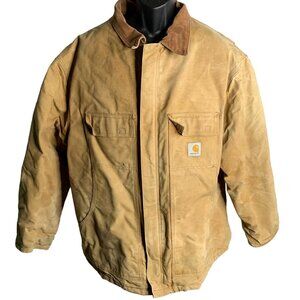 Vintage 90s Carhartt Work Jacket 3XL Brown Duck Canvas Arctic Quilt Lined Zip